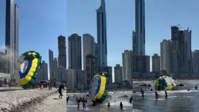 VÍDEO: Paraquedas atropela banhistas em praia de Balneário Camboriú em decolagem