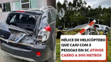 Hélice de helicóptero que caiu com 5 pessoas em SC atinge carro a 500 metros de distância; VÍDEO