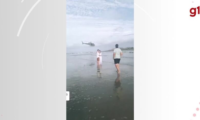 Helicóptero da PM que 'posou' em foto de turista também 'invadiu' ensaio de casamento em SC: 'Só sabia rir de felicidade', diz noiva