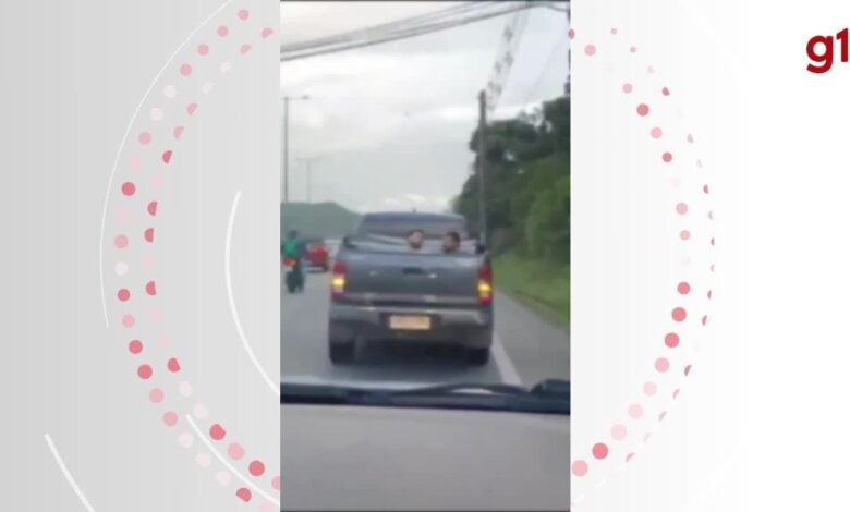 Picape com placa do Uruguai é flagrada levando turistas na caçamba em Florianópolis; VÍDEO