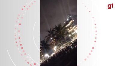 Vídeo mostra momento exato em que fogo de artifício estourou em prédio onde estava turista; mulher teve queimaduras | Santa Catarina